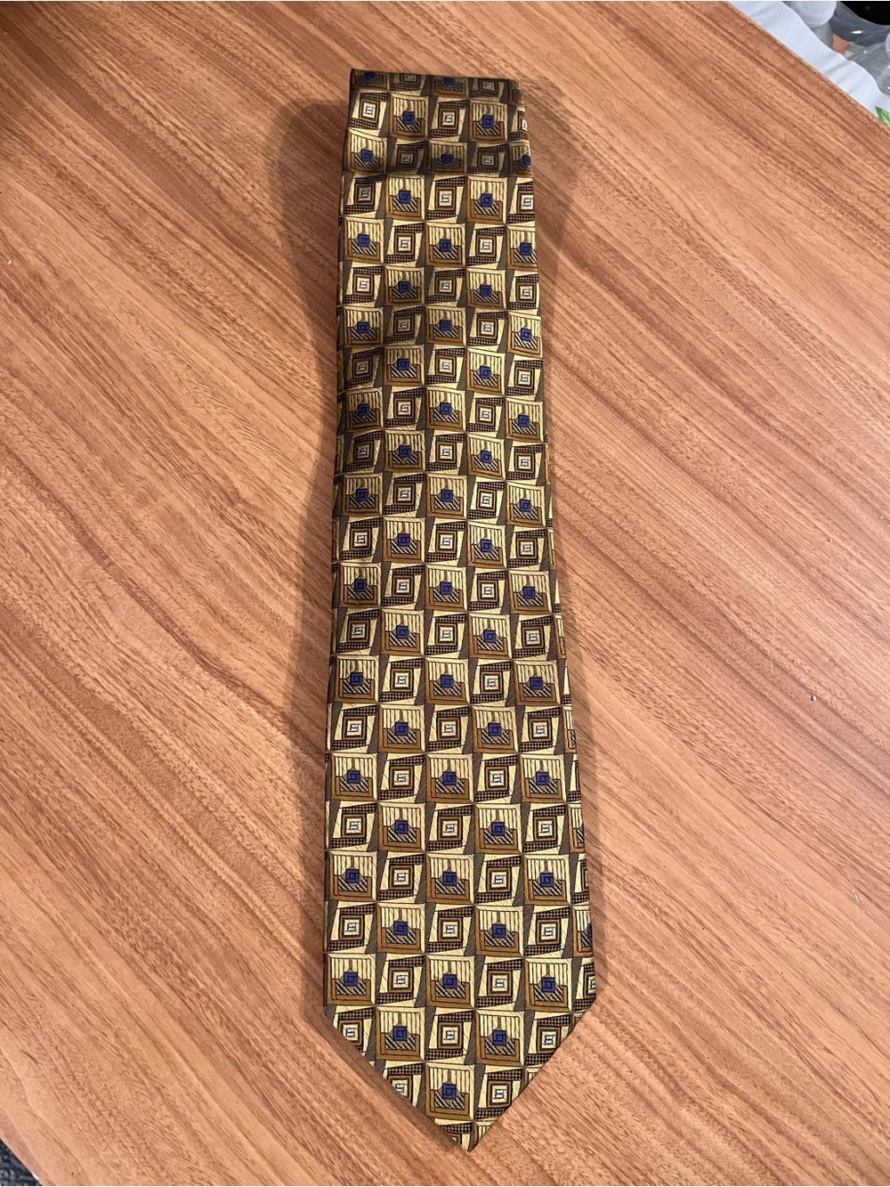 Jos. A. Bank Gold Geometric Tie with Navy Accents USA made